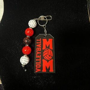 Volleyball Mom Acrylic Keychain with Red and White Beads Handmade